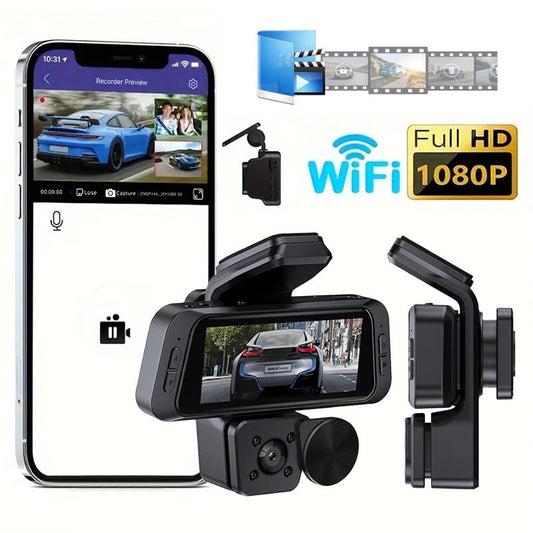 Dash Cam HD de 3 lentes con visión nocturna y gran angular