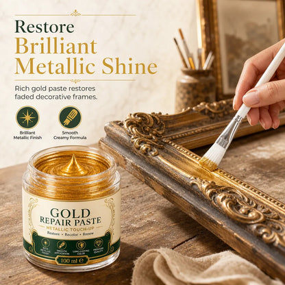 ✨🖌️¡AHORA CON UN 50 % DE DESCUENTO! Pasta reparadora para retoques en dorado metalizado: pasta de pintura para retoques en dorado, ideal para restaurar marcos, muebles y elementos decorativos descoloridos, con un acabado metalizado brillante y reluci