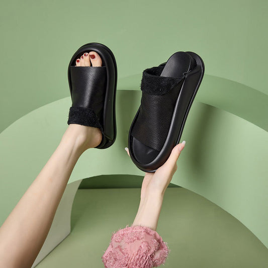 Pantuflas de plataforma de cuero italiano para mujer