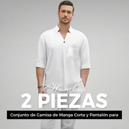 Moderno conjunto de dos piezas de algodón y lino para hombre