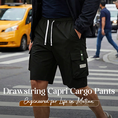 Pantalones cargo capri casuales con ajuste de cordón para hombre