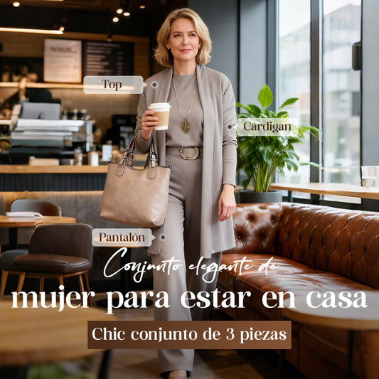 ⏳Oferta especial por tiempo limitado⏰Elegante conjunto de 3 piezas que incluye un cárdigan largo, un top y unos pantalones💞