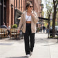 Pantalones casuales de mujer de cintura alta y pierna ancha -💖 Tejido Elástico Cómodo + Bolsillos Prácticos - Ideal para Trabajo, Paseos y Casa! ✨