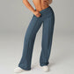 Pantalones casuales de mujer de cintura alta y pierna ancha -💖 Tejido Elástico Cómodo + Bolsillos Prácticos - Ideal para Trabajo, Paseos y Casa! ✨