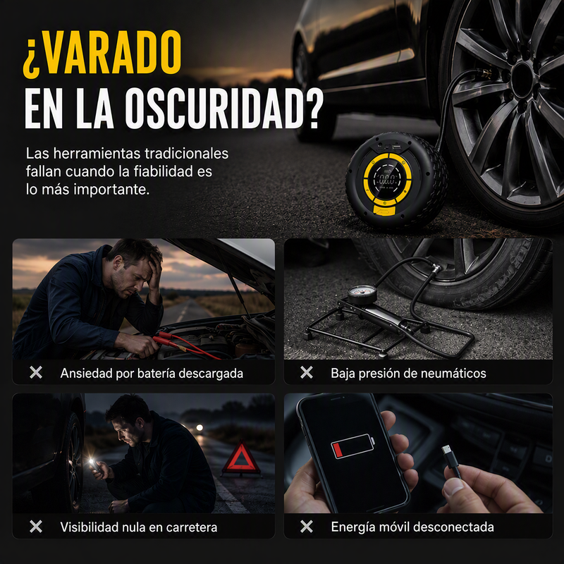 🚗⚡ Cargador de batería y inflador de llantas 2 en 1 para auto: listo para emergencias, práctico y multiuso ✨
