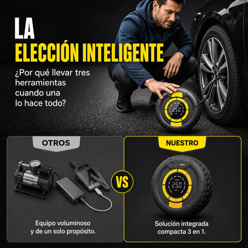 🚗⚡ Cargador de batería y inflador de llantas 2 en 1 para auto: listo para emergencias, práctico y multiuso ✨
