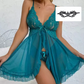 Conjunto de pijama camisola de encaje con cuello en V femenino