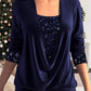 ✨ Top Falso de Dos Piezas con Lentejuelas - Tejido Elástico con Detalles de Smock para Fiestas y Eventos Especiales 💃🎉