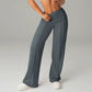 Pantalones casuales de mujer de cintura alta y pierna ancha -💖 Tejido Elástico Cómodo + Bolsillos Prácticos - Ideal para Trabajo, Paseos y Casa! ✨