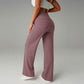 Pantalones casuales de mujer de cintura alta y pierna ancha -💖 Tejido Elástico Cómodo + Bolsillos Prácticos - Ideal para Trabajo, Paseos y Casa! ✨