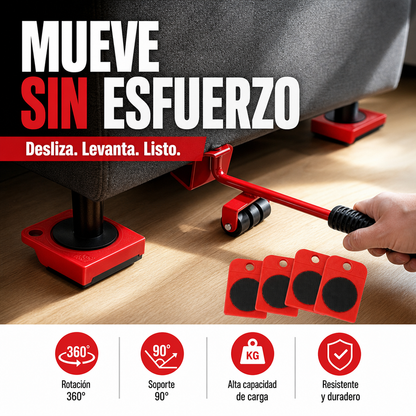 🛠️ 50% dto. Kit elevador y transportador de muebles pesados – incluye 1 elevador + 4 ruedas giratorias 360° con protección. ¡Mueve sofás, camas y armarios sin esfuerzo y sin ayuda! ✨💪