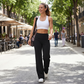 Pantalones casuales de mujer de cintura alta y pierna ancha -💖 Tejido Elástico Cómodo + Bolsillos Prácticos - Ideal para Trabajo, Paseos y Casa! ✨