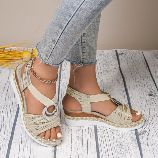 💕Sandalias de cuña abiertas de moda para mujer con tira elástica