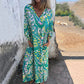 Vestido Maxi de Mujer Bohemio con Escote en V y Estampado Abstracto