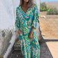 Vestido Maxi de Mujer Bohemio con Escote en V y Estampado Abstracto