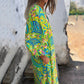 Vestido Maxi de Mujer Bohemio con Escote en V y Estampado Abstracto