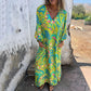 Vestido Maxi de Mujer Bohemio con Escote en V y Estampado Abstracto