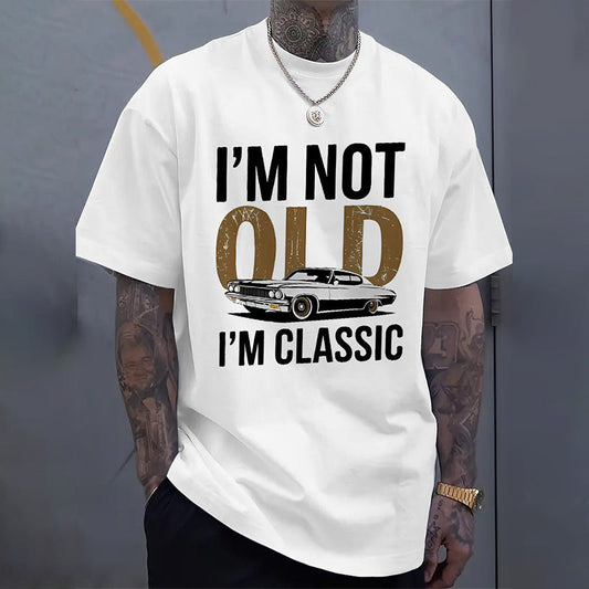 3D Retro Car Print Casual Camiseta de manga corta