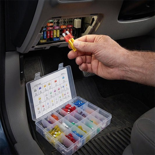 🔌🚗 Kit surtido de fusibles para coche: fusibles de hoja micro, mini y estándar, codificados por colores para facilitar su identificación. 🔧✨