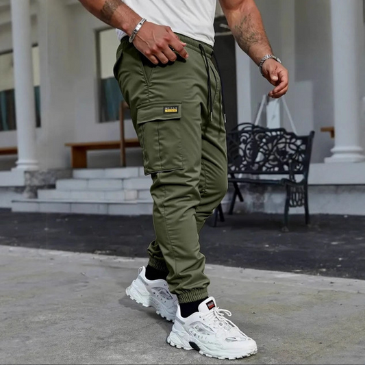 Pantalones de carga casuales con cordón para hombre