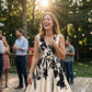 Vestido largo de mujer con estampado floral, cuello en V y cintura retorcida