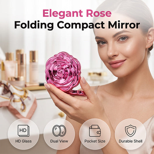 Elegante espejo de maquillaje plegable en oro rosa