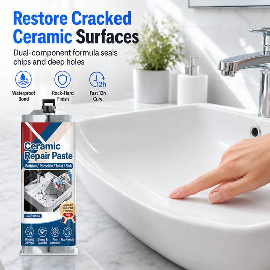 🔧 50% dto. Pasta reparadora de cerámica y azulejos con resina epoxi – repara grietas de forma invisible, 100% impermeable y acabado brillante. ¡90 g blanco, sin obras ni reemplazos! ✨💎