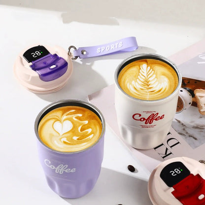 Taza de café térmico inteligente portátil con pantalla de temperatura