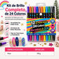 Paquete de 12 marcadores de brillo de doble punta y resaltadores, 24 colores, bolígrafos de punta de pincel suave de doble extremo para dibujo artístico de estudiantes