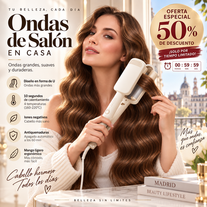 💇‍♀️ Rizador de 32 mm – rizos grandes y duraderos, 4 niveles de calor e iones negativos. Calidad de salón en casa sin esfuerzo! ✨💖